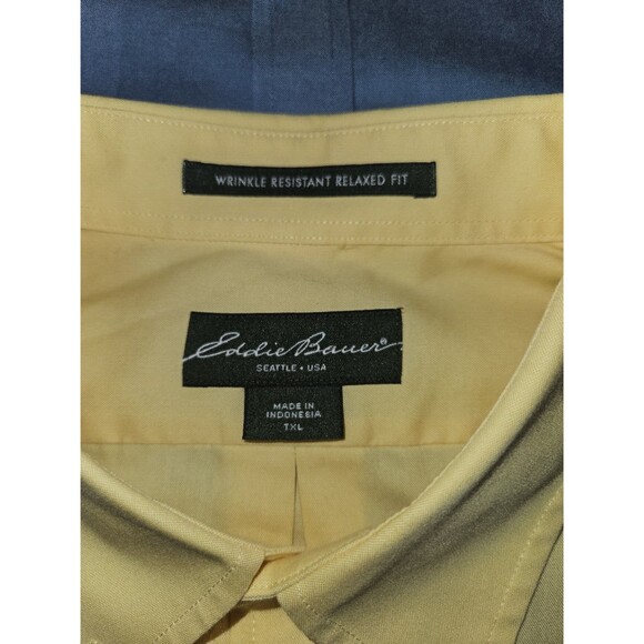 2 Eddie Bauer shirts XL mens yellow blue wrinkle resistant dress button up VTG - Picture 4 of 9